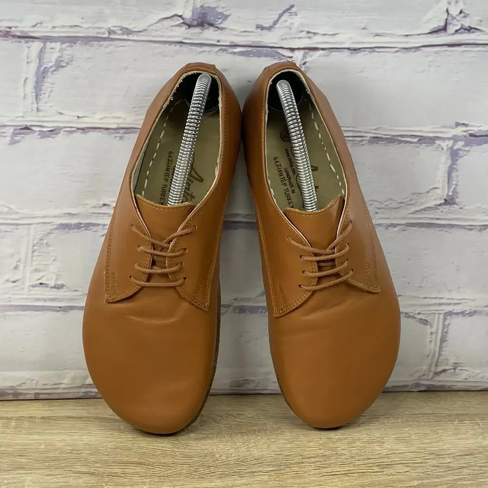 Aintap Brown Leather Dress Oxford Handmade In Turkey Women's 40 US 8.5 Barefoot